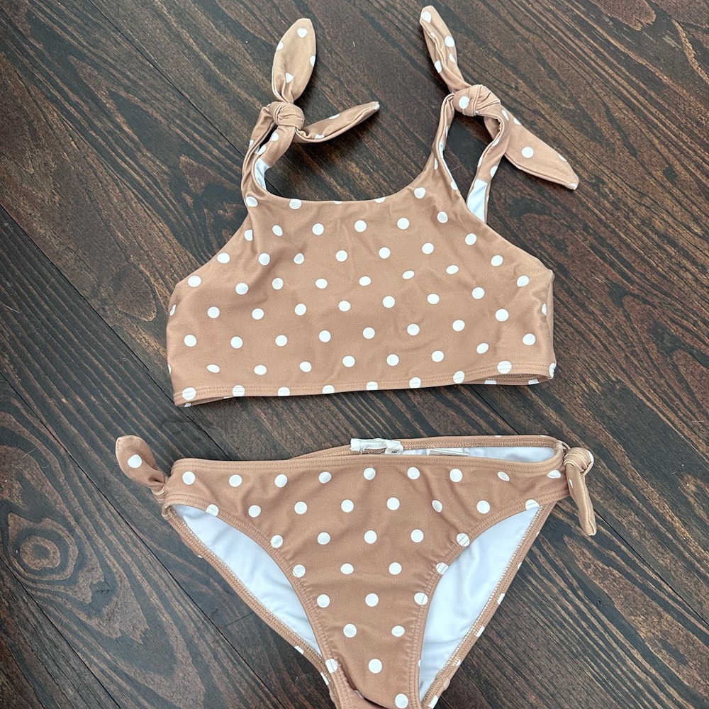 Polka Dot Kids Bikini - Tan and White